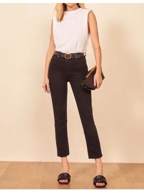 Reformation Jeans Liza High Rise Straight Crop Jeans Faded Black Size 24